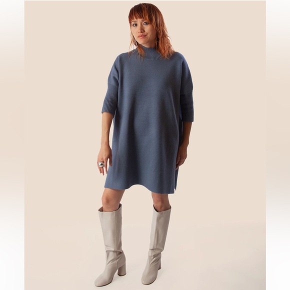 NWT KERISMA OVERSIZED BOXY DRESS SCULPTURAL RIB TURTLENECK FITTED 3/4 SLEEVES - Picture 13 of 16